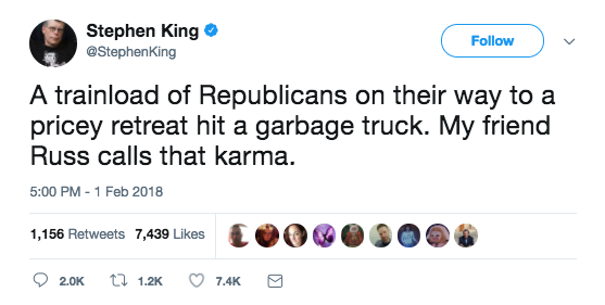 Author Stephen King called train crash 'karma'