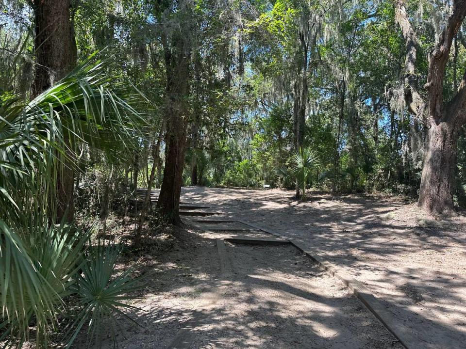 The upward leading walkway to view the Stoney-Baynard Ruins in Sea Pines.