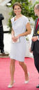 <p>Kate attended a formal reception in a dove grey Roksanda Ilincic ensemble. She paired the look with a beaded clutch and suede heels from L.K. Bennett.</p><p><i>[Photo: PA]</i></p>