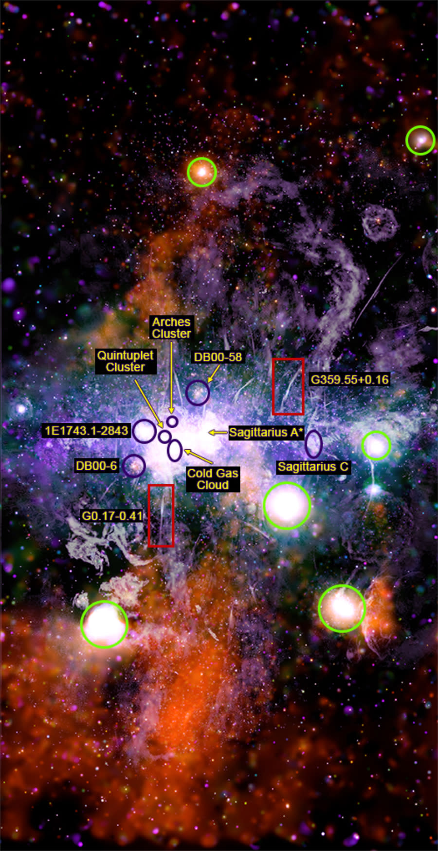 A composite image of the Milky Way's galactic core using high-energy X-ray data in conjunction with radio-wave data.