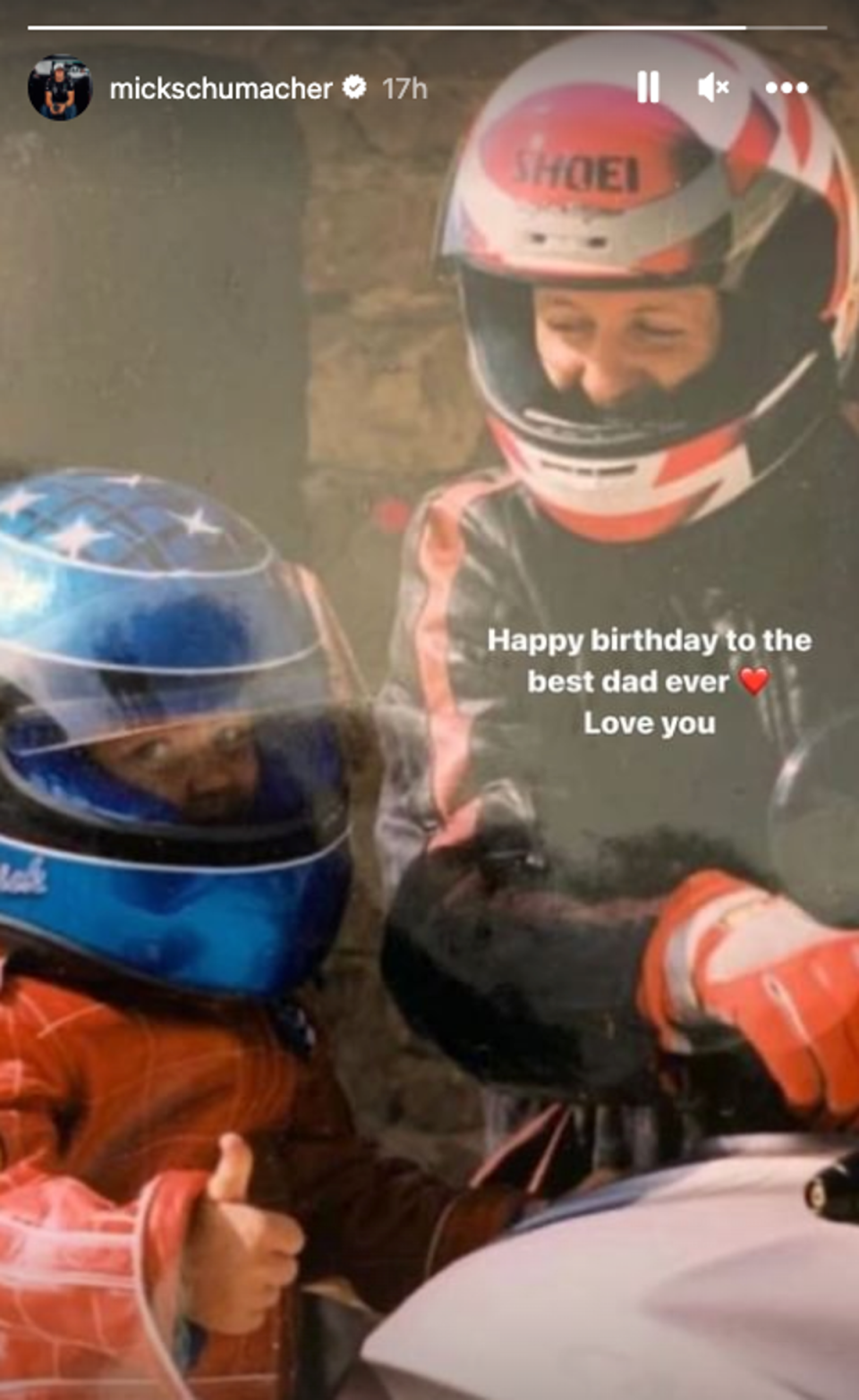 Mick Schumacher posts a photo on Instagram of himself alongside father Michael on his 55th birthday (Instagram - @mickschumacher)