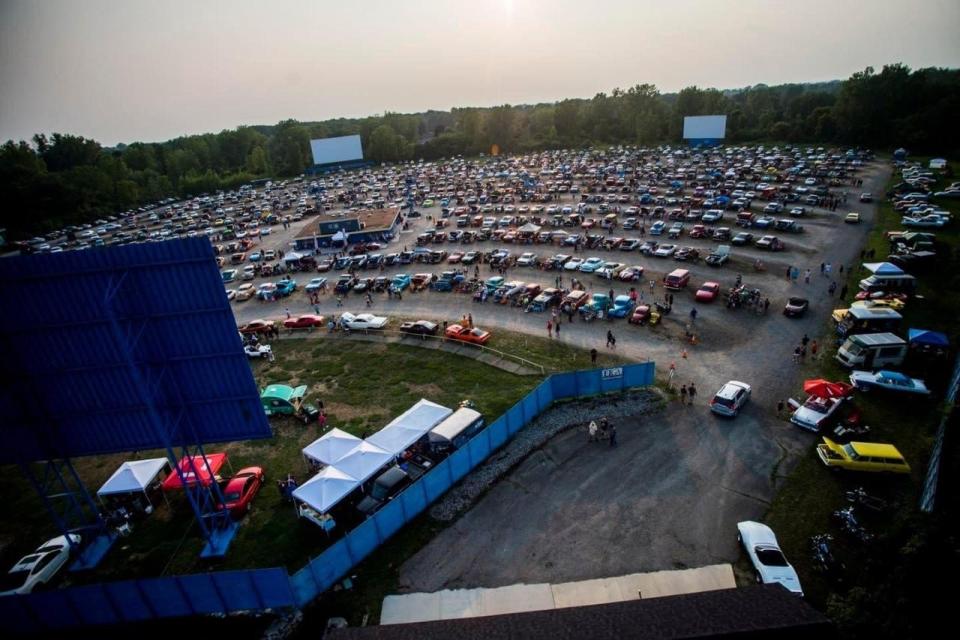 An aerial view of the US 23 Drive-In Theater in Flint.