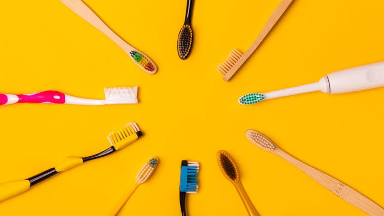 Group of toothbrushes in circle