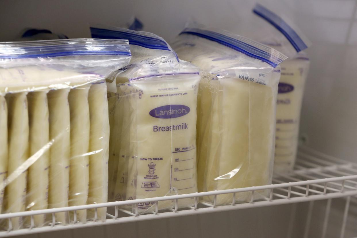 Collected breastmilk sits in a refrigrator Tuesday, Feb. 14, 2023, at The Milk Bank's Memorial Hospital donor milk depot and donor milk express site in South Bend.