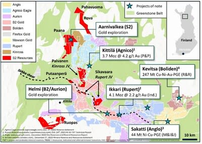 Figure 1: Map showing the distribution of S2’s project portfolio with respect to significant projects and companies in the district. (CNW Group/Outback Goldfields Corp.)