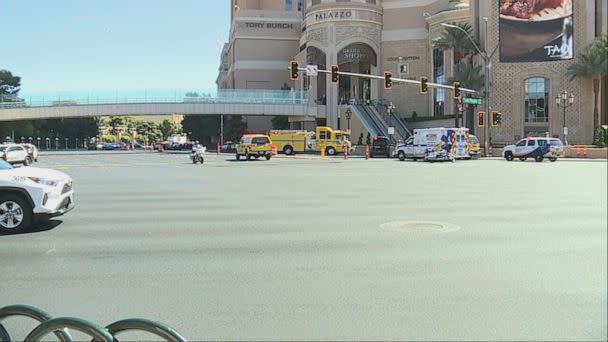 PHOTO: Law enforcement and other first responder vehicles are shown along the Las Vegas Strip where multiple people were stabbed on Oct. 6, 2022, in Las Vegas. (KTNV)