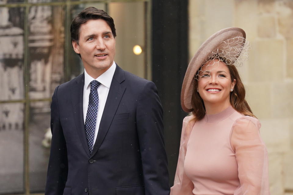 Canadian Prime minister Justin Trudeau and wife Sophie Trudeau arriving ahead of the coronation ceremony of King Charles III and Queen Camilla at Westminster Abbey, central London. Picture date: Saturday May 6, 2023. (Photo by Jacob King/PA Images via Getty Images)