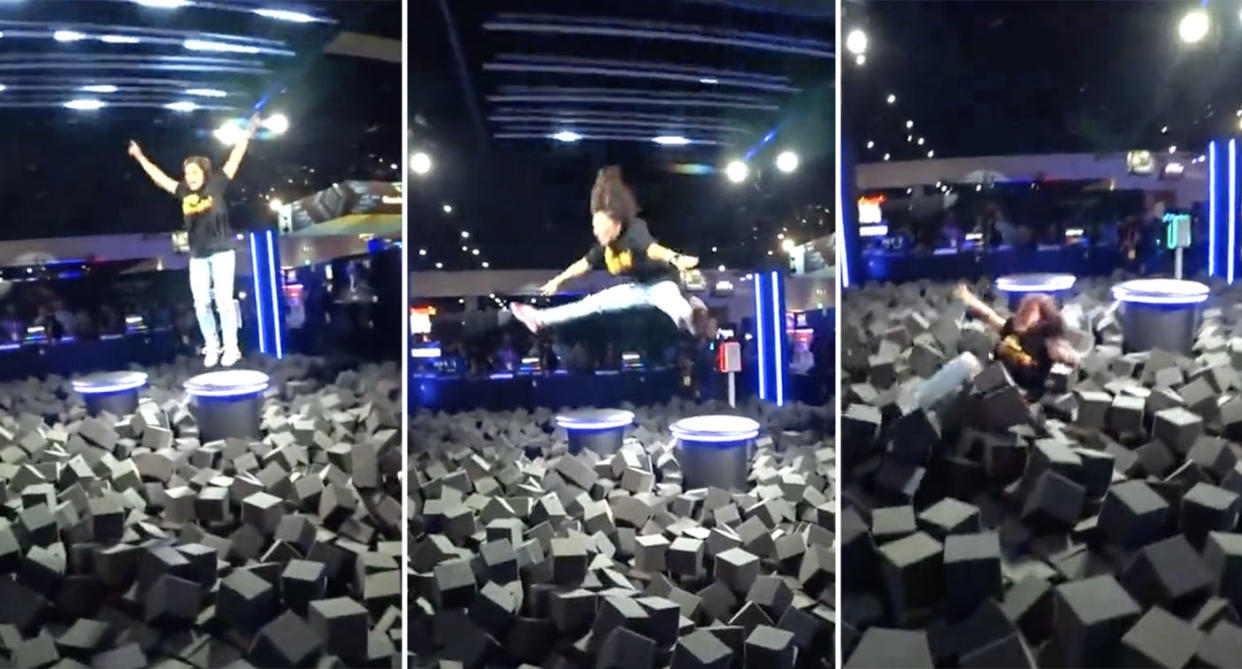 Shocking Moment Pornstar Breaks Her Back Jumping Into Foam Pit