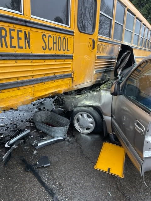 A crash involving an SUV and a school bus on Wednesday, Jan. 24, 2024. (Credit: Vancouver PD)