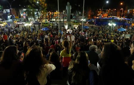 Demonstrators attend a protest against rape and violence against women in Rio de Janeiro, Brazil, May 27, 2016. REUTERS/Ricardo Moraes