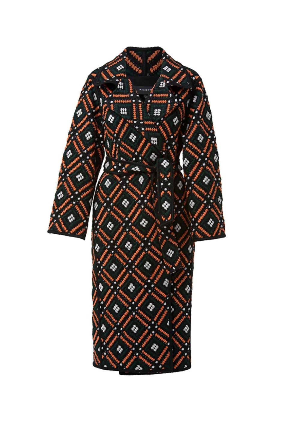 Tile-Patterned Wool Trench Coat
