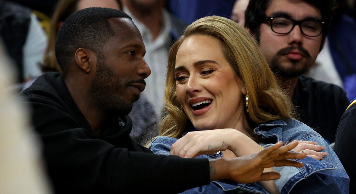 Adele Wore an All-Leather Jumpsuit and Louis Vuitton Coat Courtside