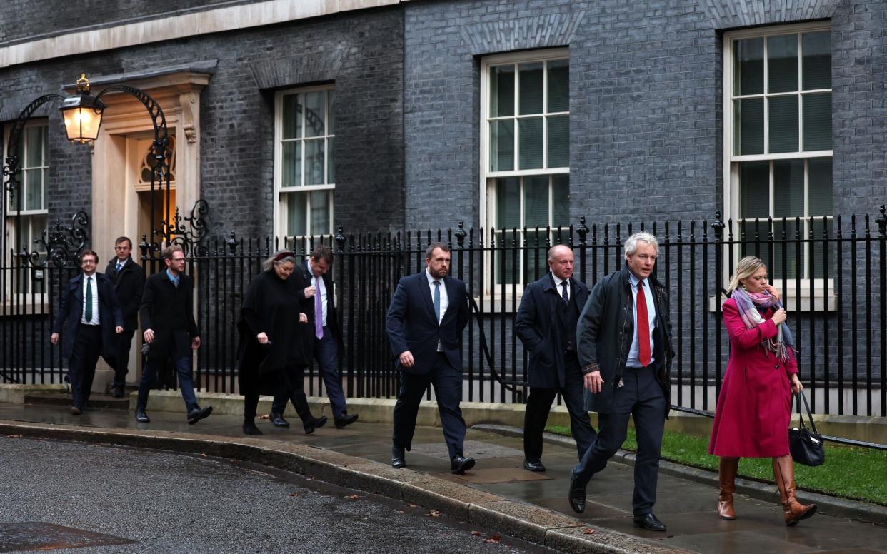 Tory rebels leave No 10 on Tuesday morning after bacon sandwiches with Prime Minister