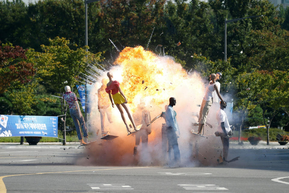 An anti-terror drill in Seoul, South Korea