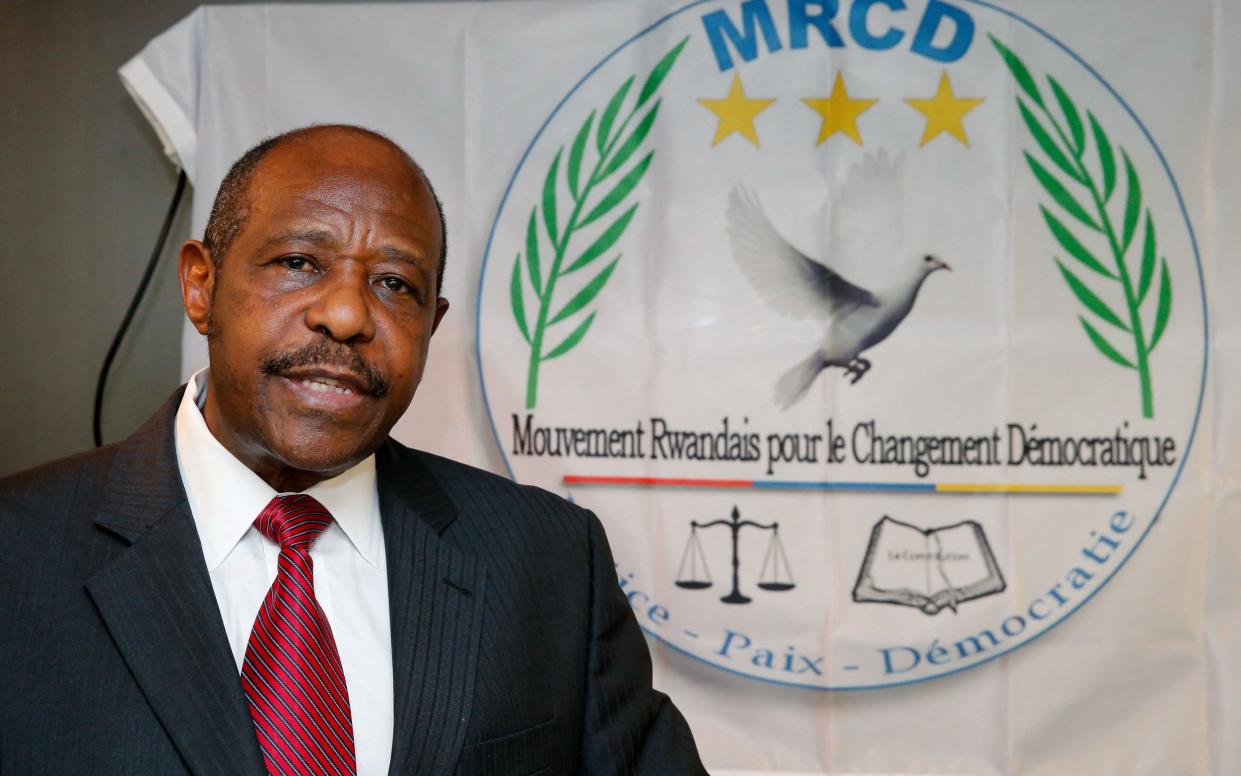 Rwandan Movement for Democratic Change (MRCD) then chairman Paul Rusesabagina speaks during a press conference in 2019 - AFP