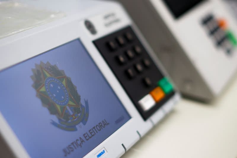 FILE PHOTO: Electronic voting machine is seen during the digital signature and sealing operation of the electoral systems that will be used in the Brazilian presidential election in Brasilia