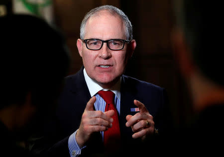 FILE PHOTO: Environmental Protection Agency Administrator Scott Pruitt speaks during an interview with Reuters journalists in Washington, U.S., January 9, 2018. REUTERS/Kevin Lamarque/File Photo