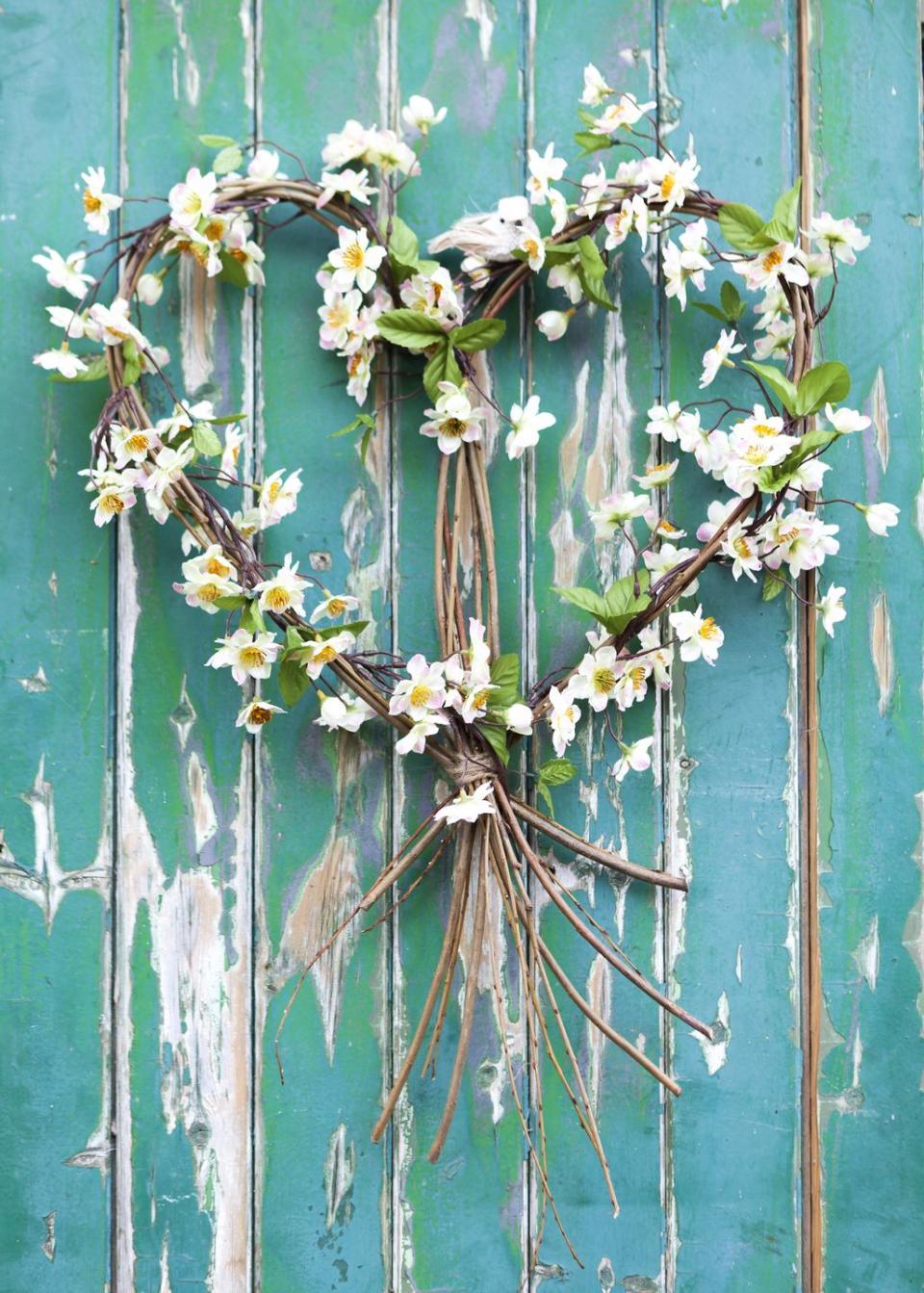 spring willow wreath craft project to hang on your front door