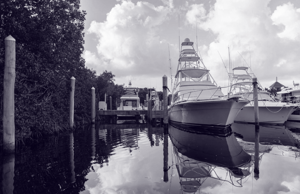 A view of developer Rishi Kapoor’s slip at the Cocoplum Yacht Club on Monday, Aug. 14, 2023, in Coral Gables, Fla. U.S. marshals seized Kapoor’s 68-foot Princess motor yacht this October while he and his wife were aboard.