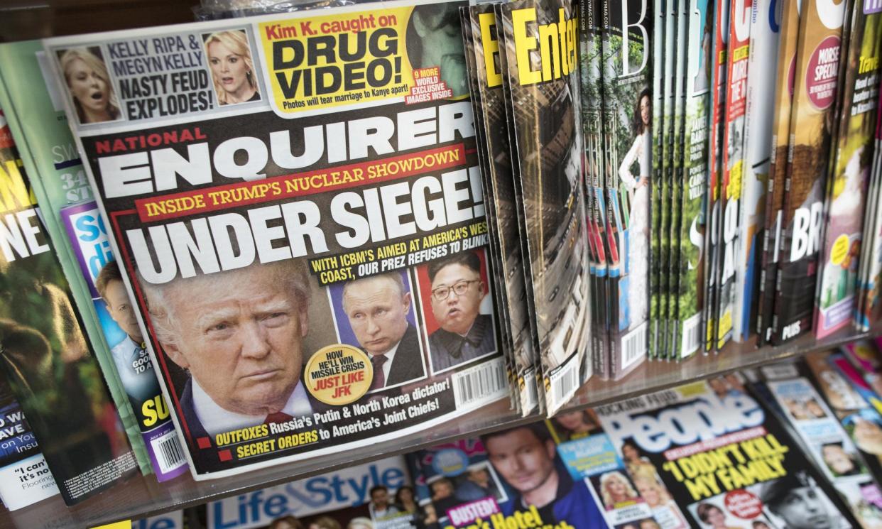 <span>An issue of the National Enquirer featuring President Donald Trump.</span><span>Photograph: Mary Altaffer/AP</span>