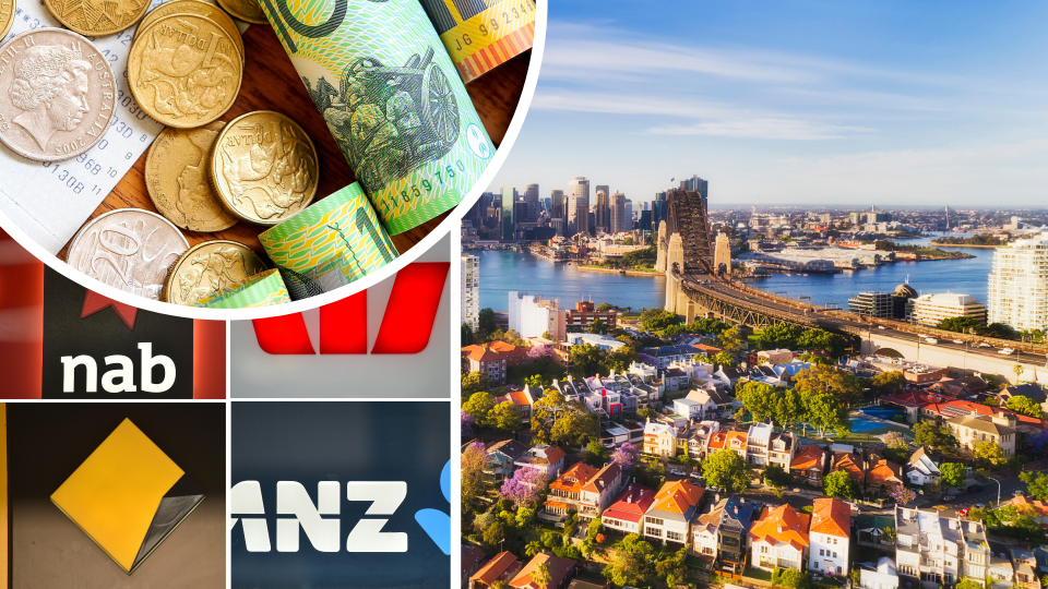 Pictured: Images suggesting RBA interest rate decision, major banks, property and money. Images: Getty