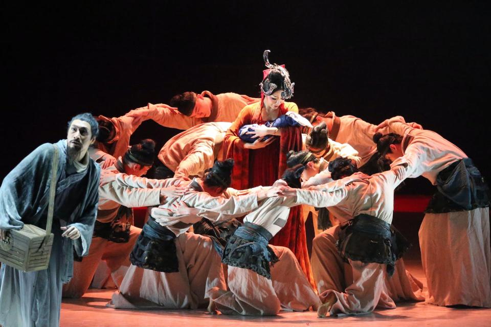 A staging of ‘The Orphan of Zhao,’ performed by the China Opera and Dance Theatre, in October 2021. <a href="https://www.gettyimages.com/detail/news-photo/the-dance-drama-the-orphan-of-zhao-performed-by-china-opera-news-photo/1235711371?phrase=orphan%20of%20zhao&adppopup=true" rel="nofollow noopener" target="_blank" data-ylk="slk:Guo Junfeng/Costfoto/Future Publishing via Getty Images;elm:context_link;itc:0;sec:content-canvas" class="link ">Guo Junfeng/Costfoto/Future Publishing via Getty Images</a>