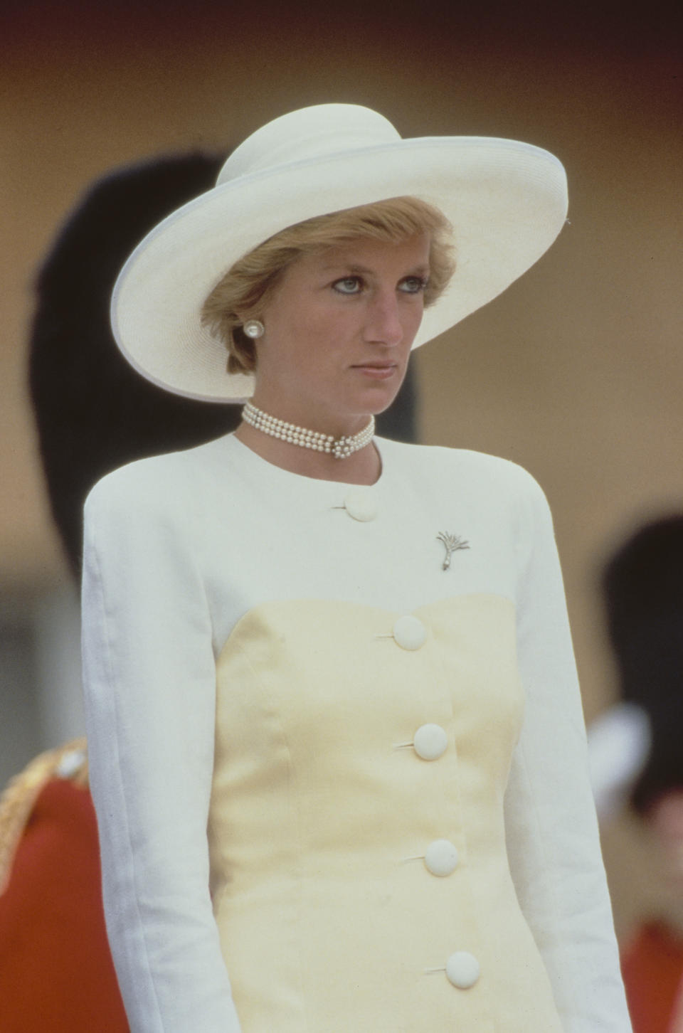 Diana during the Presentation of the Colours to the guards at Buckingham Palace, London, May 1990. (Getty Images)