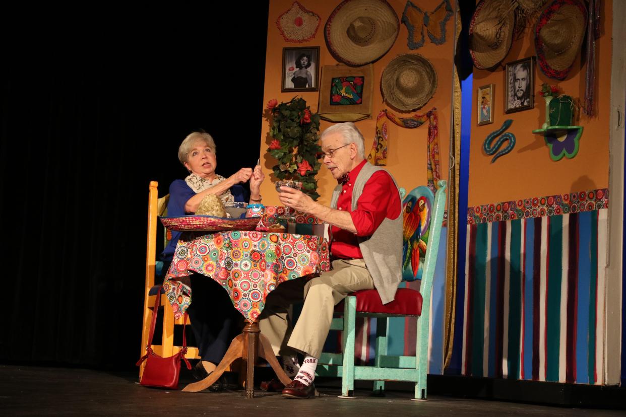 In a scene from the romantic comedy "Kalamazo", Peggy McConnell as Peg, and Ron Hill as Irving, enjoy dinner at a Mexican restaurant. The Fremont Community Theatre will have performances Friday-Sunday, Jan. 28-30, and Feb. 4-6.