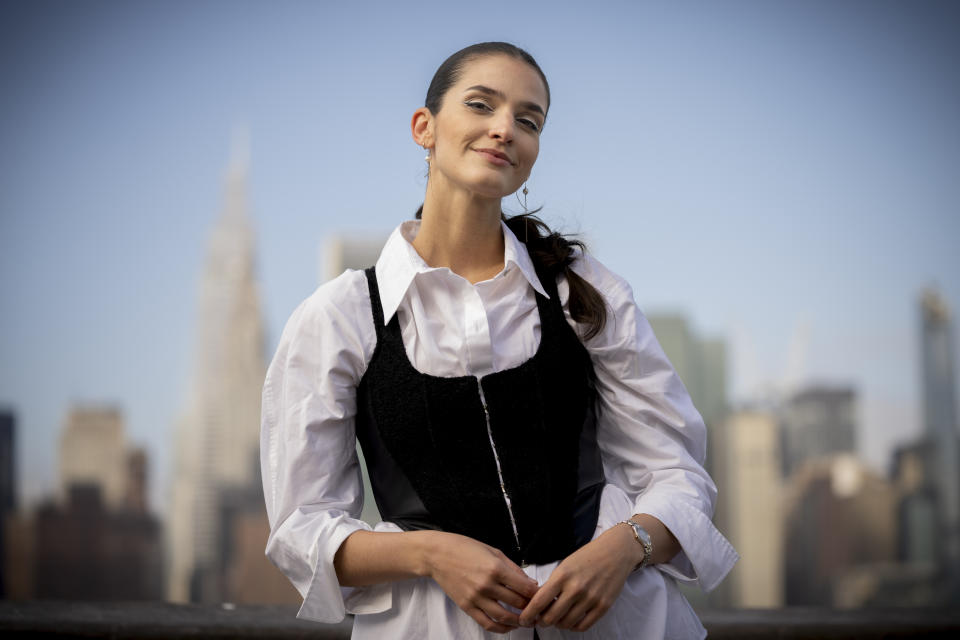 Eleri Ward poses for a photo in the Long Island City neighborhood of the Queens borough of New York on Jan. 30, 2023, to promote her album “Keep a Tender Distance." (AP Photo/John Minchillo)