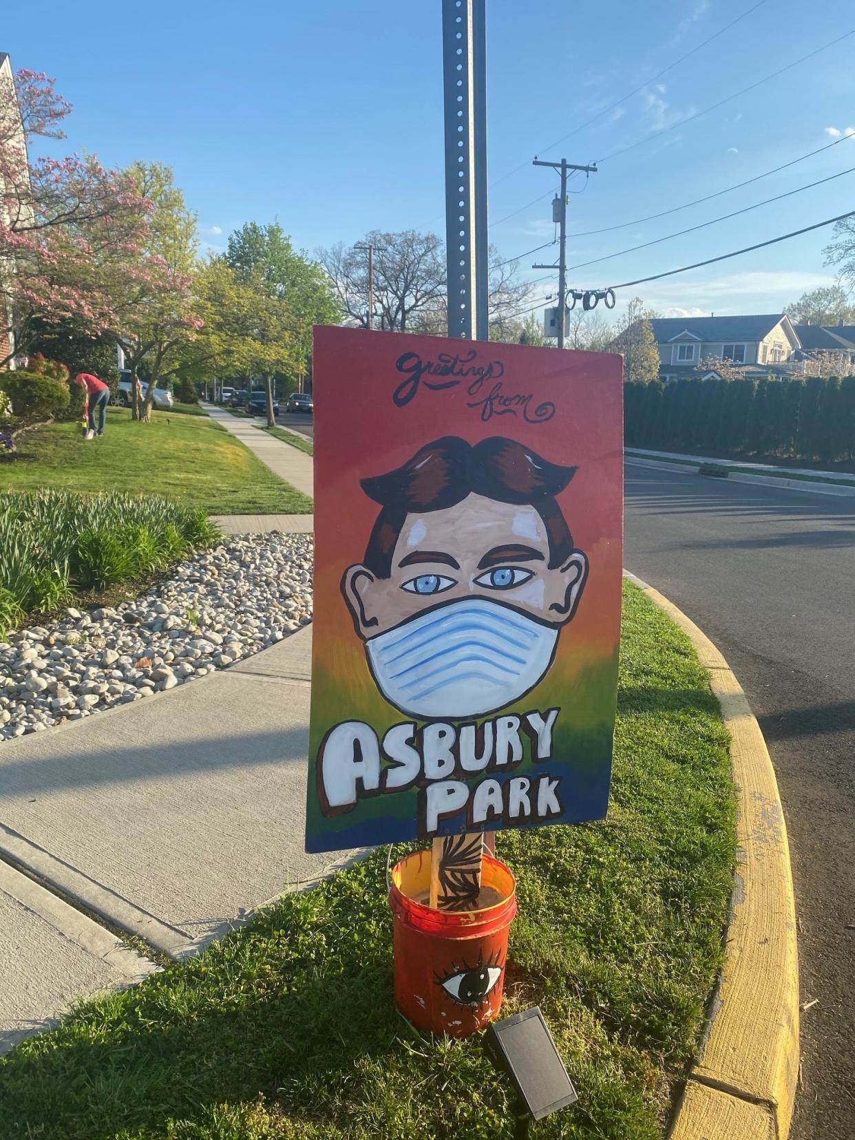 In 2020, this "Greetings from Asbury Park" sign featuring Tillie wearing a face mask welcomed visitors entering the town on Sunset Avenue.