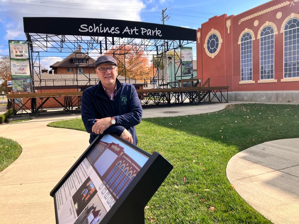 Bucyrus Mayor Jeff Reser talks about the new signs at the Schines Art Park. He said they are meant to preserve history for generations to come.