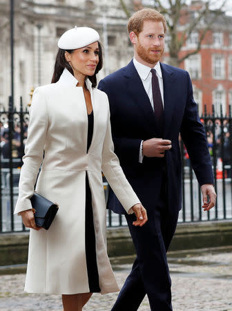 Britain's Prince Harry and his fiancee Meghan Markle arrive at the Commonwealth Service at Westminster Abbey in London, Britain, March 12, 2018. REUTERS/Peter Nicholls