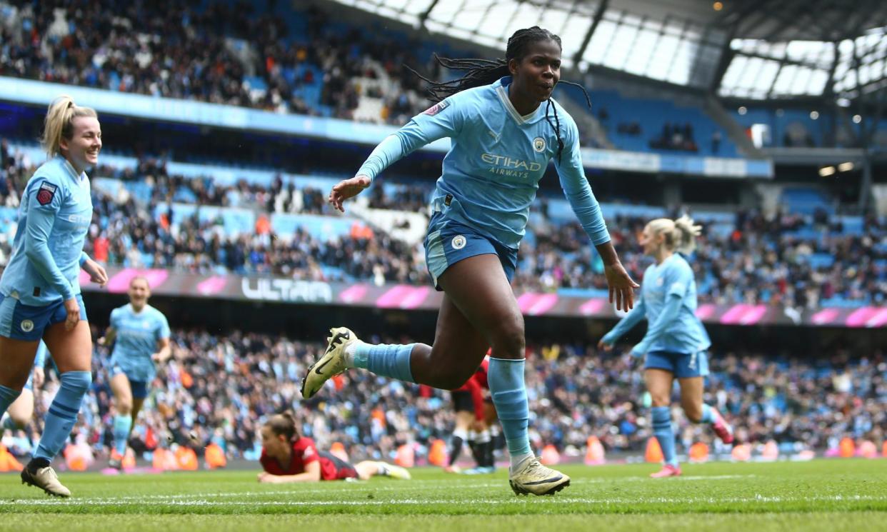 <span>Khadija Shaw was the WSL’s top scorer last season but will miss Manchester City’s Champions League tie at Paris FC.</span><span>Photograph: Phil Oldham/Shutterstock</span>