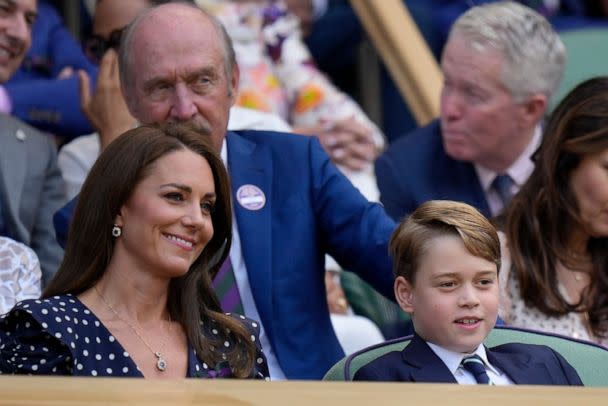PHOTO: The Duchess of Cambridge and her son Prince George attend the men's singles final tennis match between Serbia's Novak Djokovic and Australia's Nick Kyrgios at the 2022 Wimbledon Championships in London, July 10, 2022. (Alastair Grant/AP)