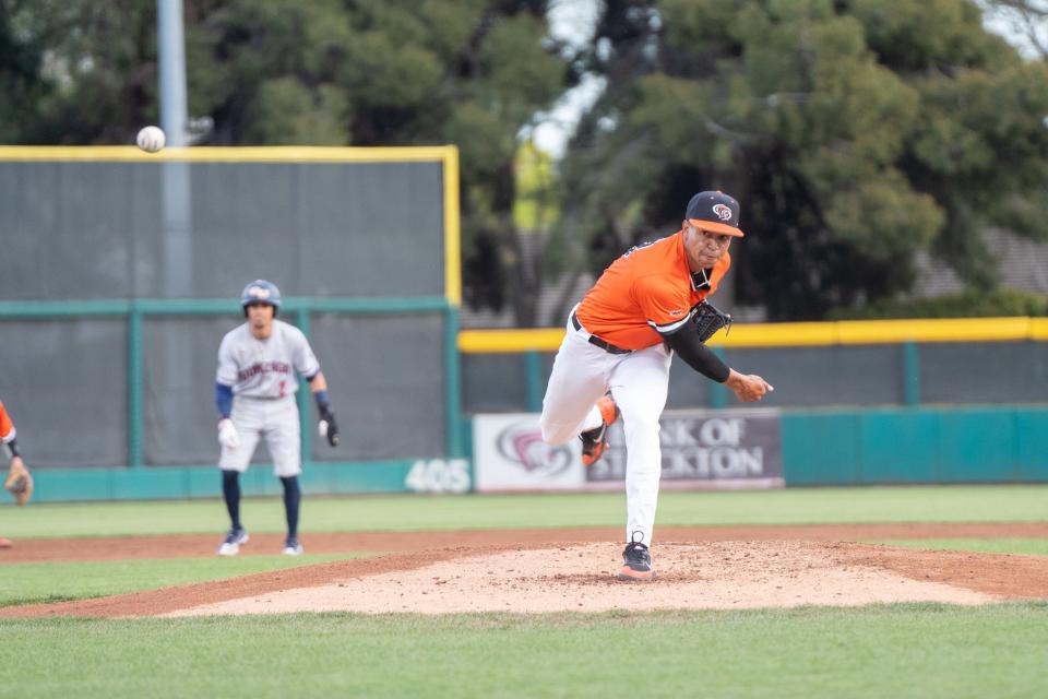 Senior pitcher Elijah Birdsong  pitches at a home game at the University of the Pacific.