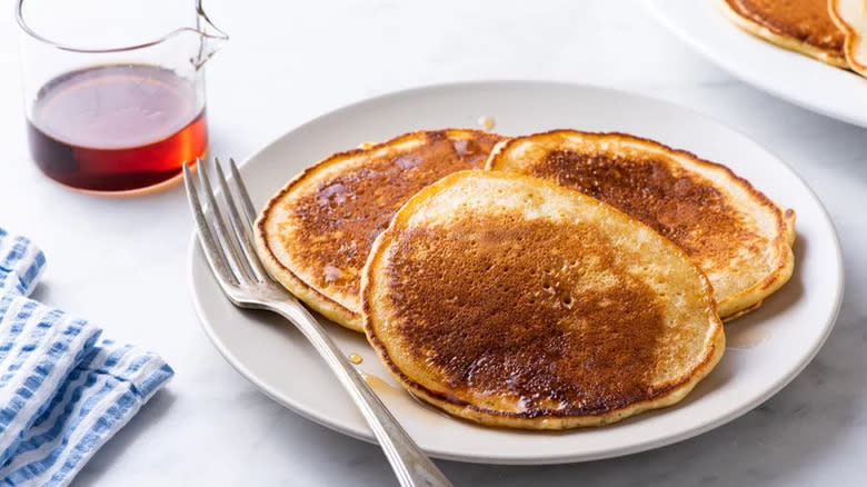 Pancakes on plate with fork