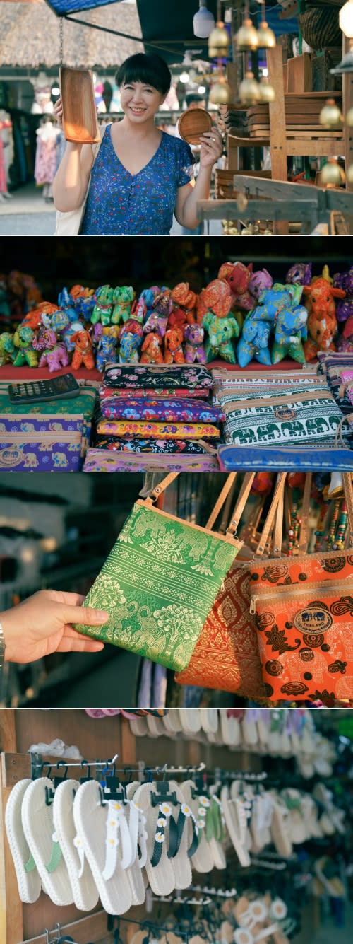 「Bang Niang Market」裡琳瑯滿目的泰國紀念品、工藝品與服飾鞋包。