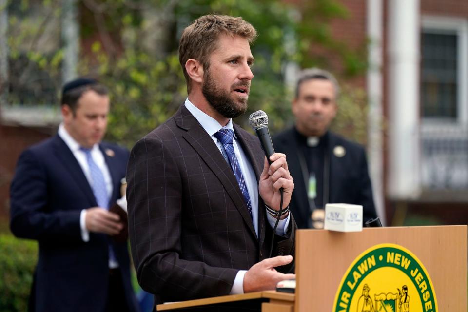 Former Fair Lawn Mayor Kurt Peluso spoke at a ceremony in April. He resigned Tuesday to become the borough manager.