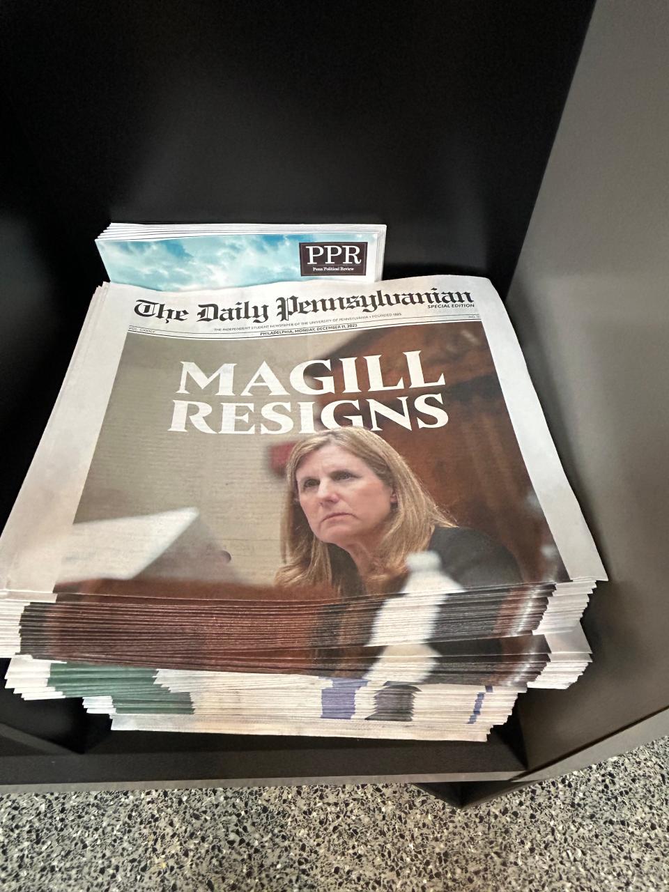 A special edition of the Daily Pennsylvanian, the University of Penn's student newspaper, reports on the resignation of president Liz Magill.