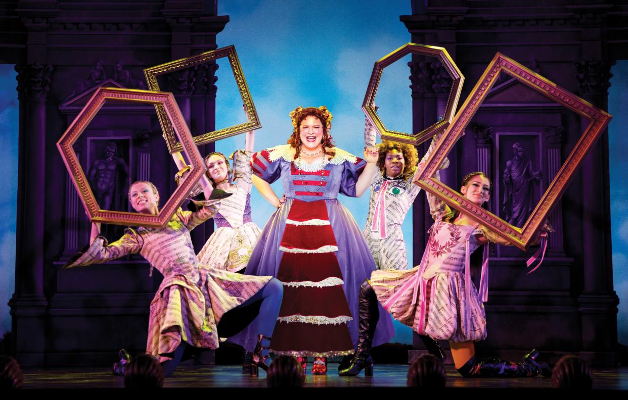 Bonnie Milligan as Pamela (center) with Tanya Haglund, Samantha Pollino, Ari Groover and Amber Ardolino in "Head Over Heels" on Broadway.