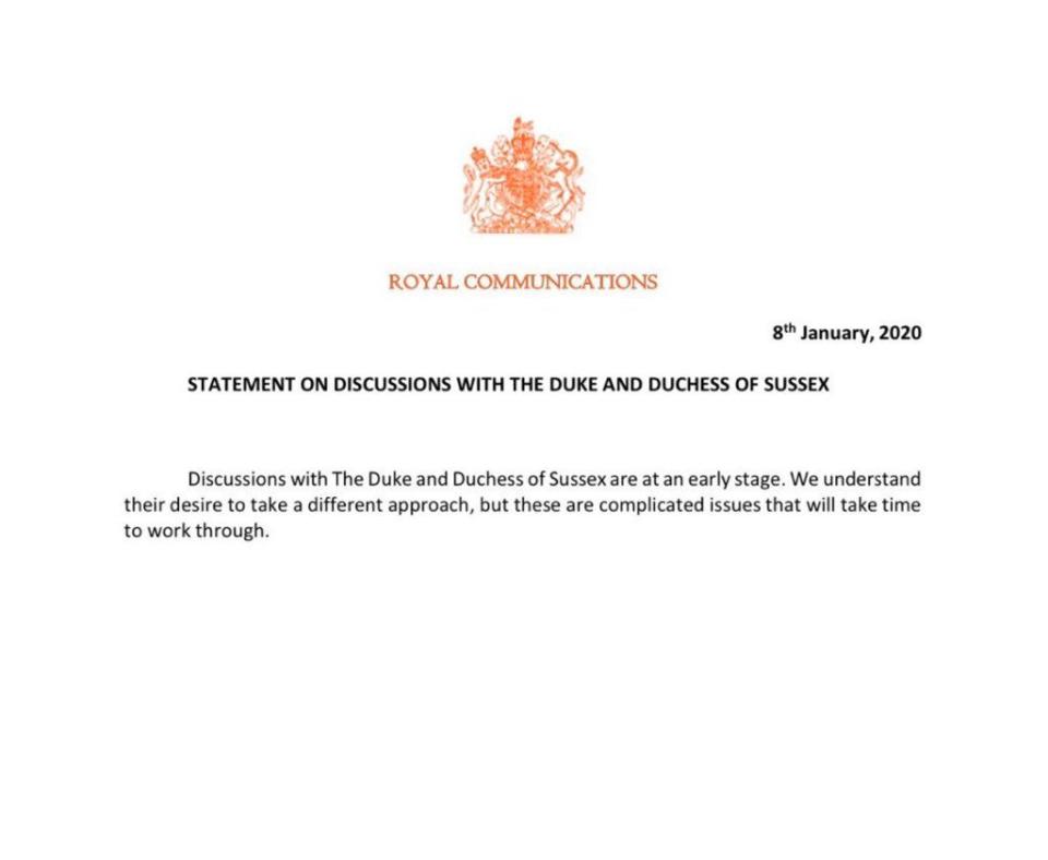 Die Pressemitteilung des Buckingham Palace. Foto: Twitter/RoyalReporter