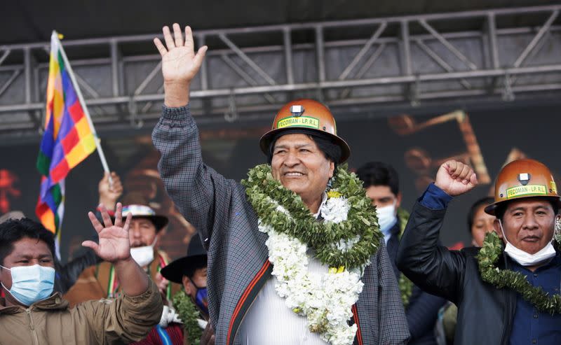 Former Bolivian President Evo Morales meets people from Bolivian social movements in La Paz