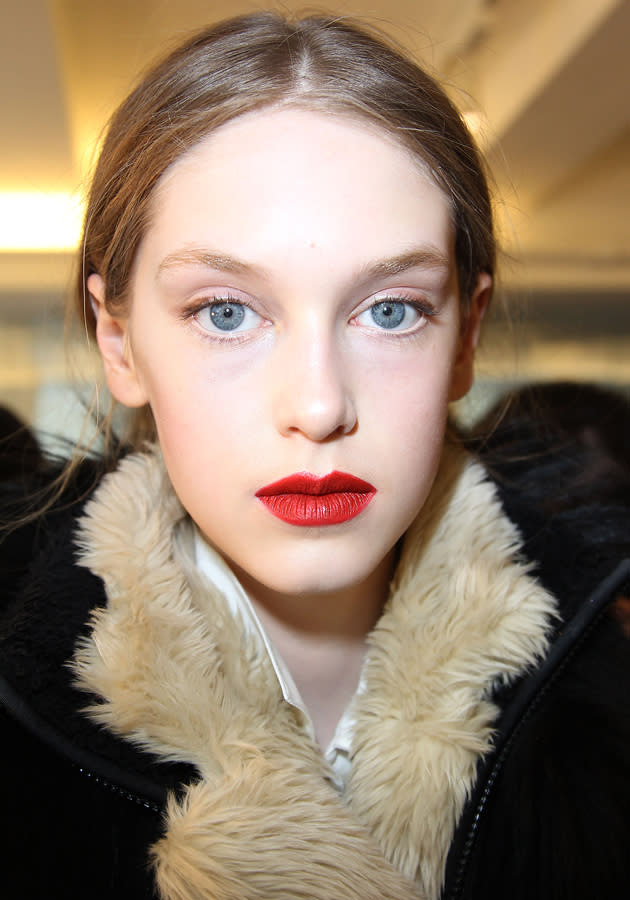 <b>Behind-the-scenes at Oscar de la Renta's AW13 New York Fashion Week show</b><br><br>Lips were the key focus of the NYFW show, with models flaunting clear complexions and bold, sumptuous lips.<br><br>©Rex