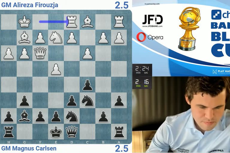 Magnus Carlsen en una partida Blitz con el iraní Alireza Firouzja