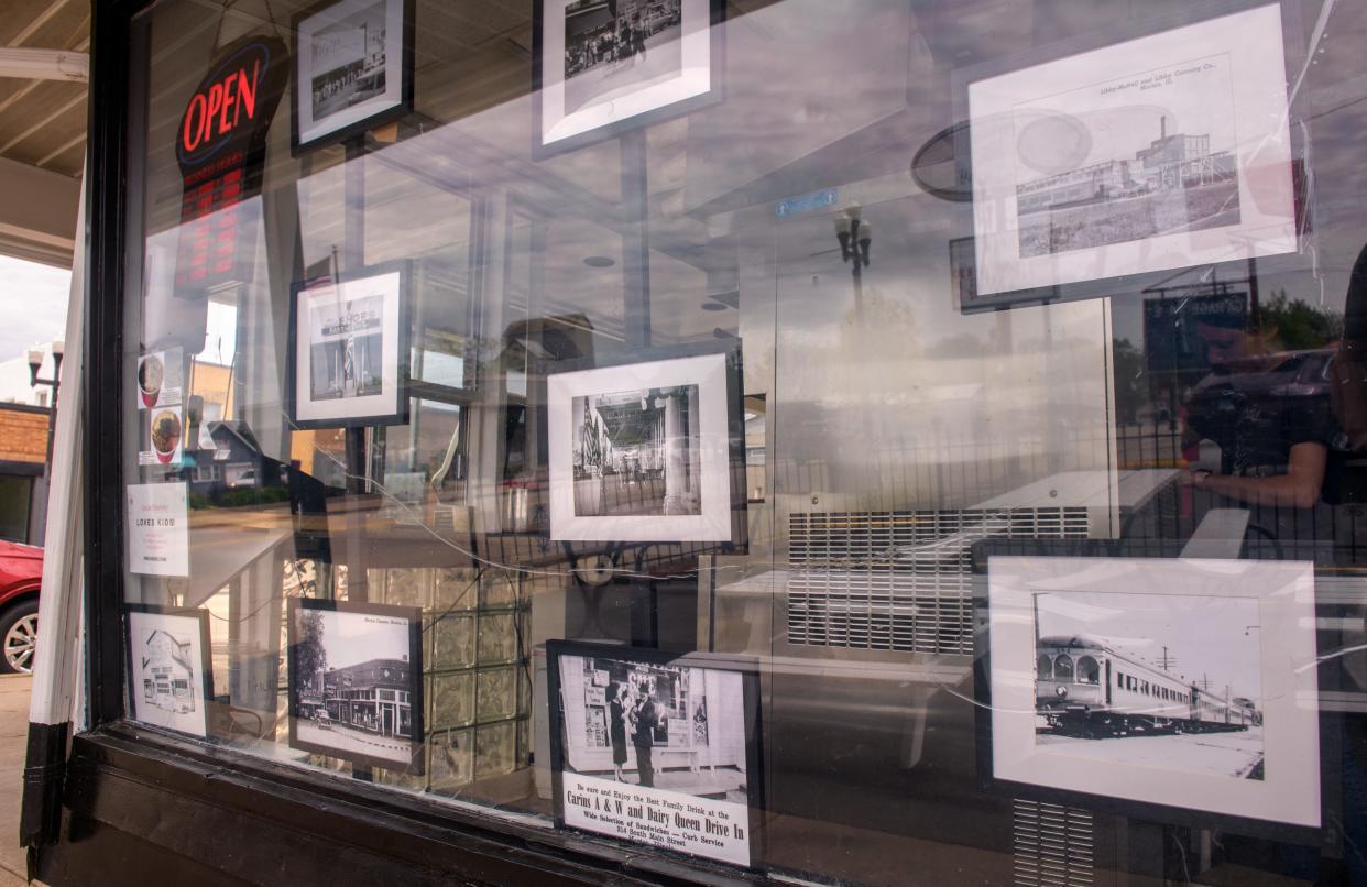 Vintage photos of Morton hang in the window at the new Carius Creamery in the former Dairy Queen facility at 214 S. Main Street in Morton.