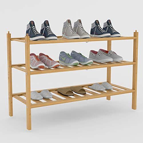 11) BAMFOX 3-Tier Shoe Rack,Bamboo Stackable Shoe shelf Storage Organizer For Entryway, Hallway, and Closet