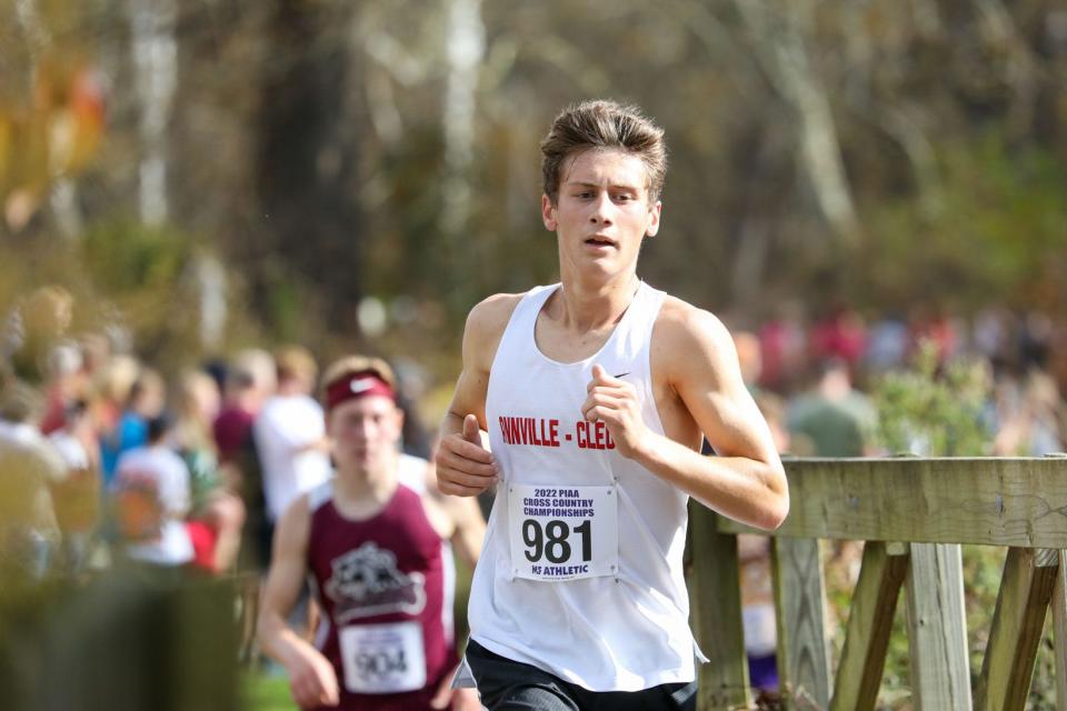Annville-Cleona's Landon Hostetter competes in the PIAA Boys' Class 1A cross country championship at Hershey Parkview course on Saturday, Nov. 5, 2022.022 in Hershey, Pennsylvania. Hostetter placed fifth.
