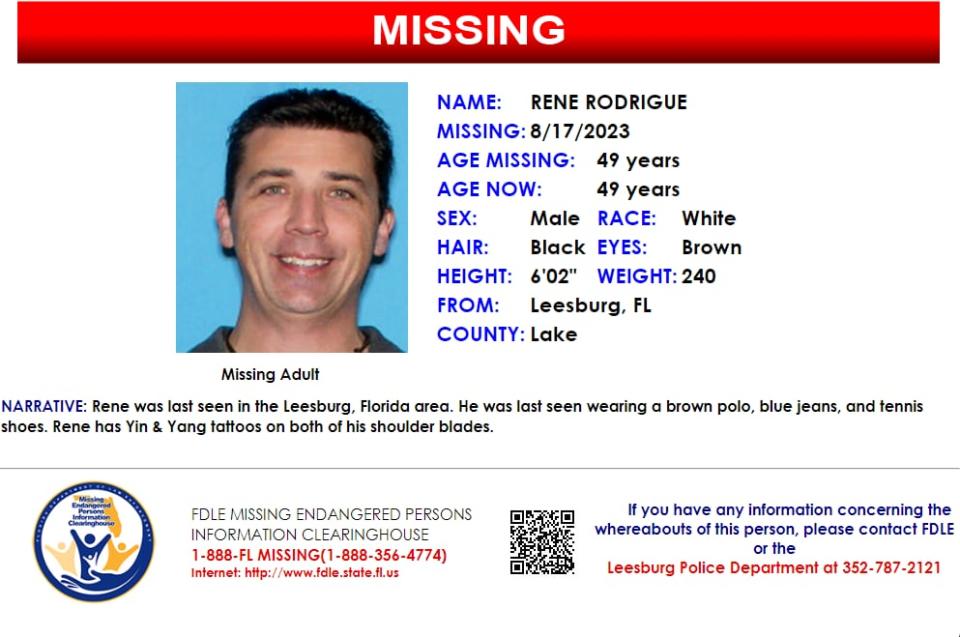 Rene Rodrigue was last seen in the Leesburg area on Aug. 17, 2023.