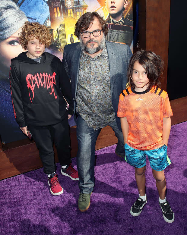 Jack Black and sons attend the premiere of Universal Pictures' "The House with a Clock in Its Walls" at TCL Chinese Theatre IMAX on Sept. 16, 2018, in Hollywood.<p><a href="https://www.gettyimages.com/detail/1035626918" rel="nofollow noopener" target="_blank" data-ylk="slk:David Livingston/Getty Images;elm:context_link;itc:0;sec:content-canvas" class="link ">David Livingston/Getty Images</a></p>