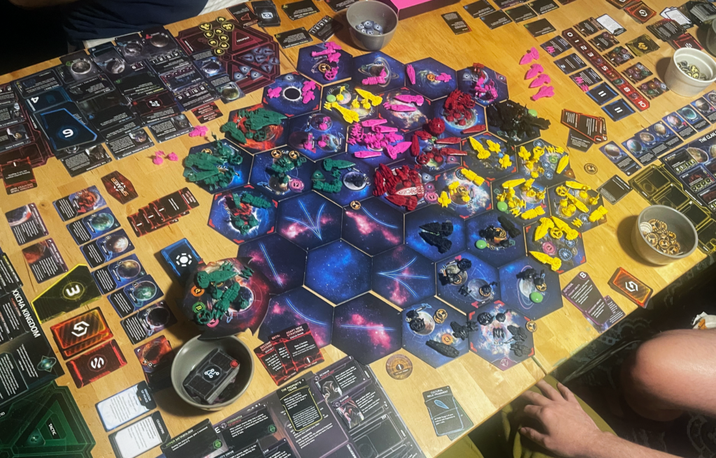 Opinion editor Clay Wirestone and his friends play a game of Twilight Imperium over the weekend. Playthroughs of the board game usually take seven or eight hours.
